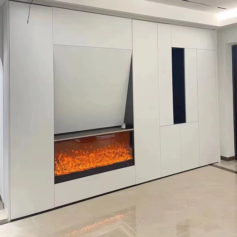 Modern Minimalist Recessed Wall Mounted Decorative Electric Fireplace Led 150in Simulated Flame Indoor Heating Fireplace