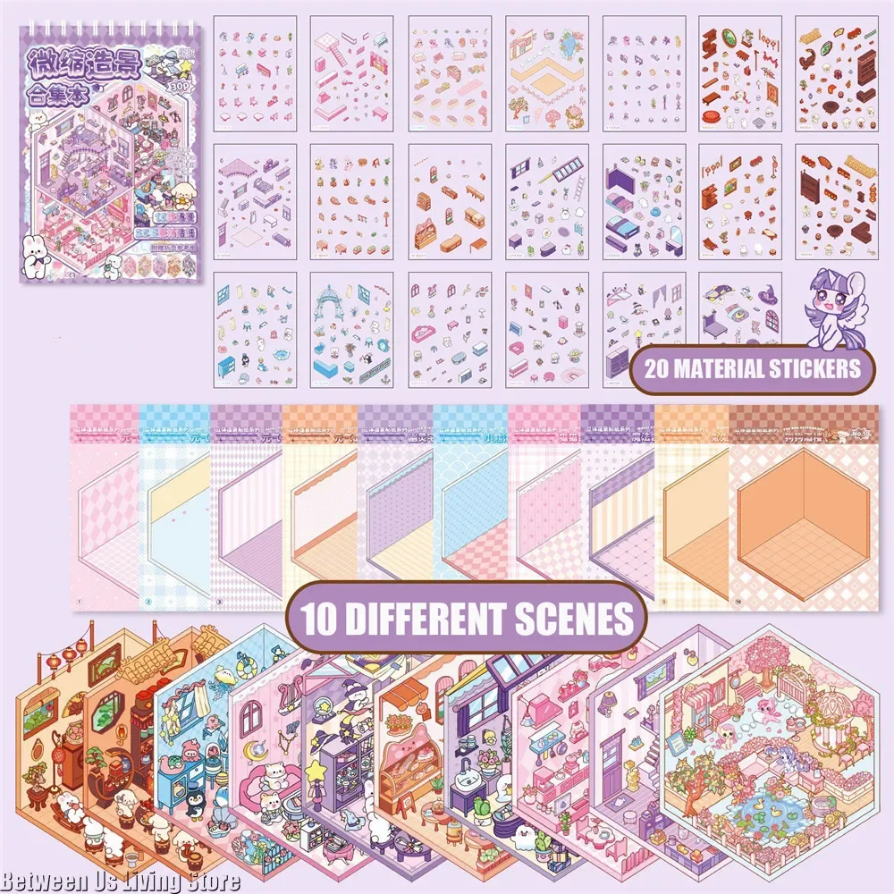 كتاب ملصقات DIY للأطفال - مشهد كابينة الجيب ثلاثي الأبعاد بمناظر طبيعية كرتونية 10 في 1، هدية مثالية للأولاد والبنات #2