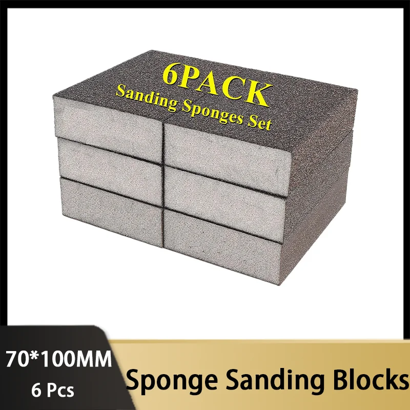 

70×100MM Durable Sanding Sponge Sanding Blocks 6 Pcs Washable and Reusable Sanding Pad for Drywall Metal Wood Crafts Furniture