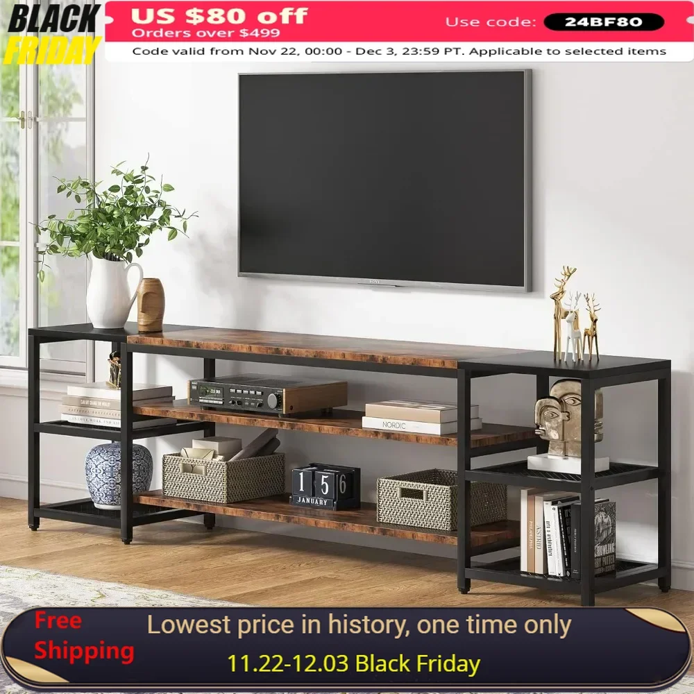 78 Inch TV Stand for TVs Up To 85 Inch, Media Entertainment Center Console Table, Industrial 3-Tier TV Console Table