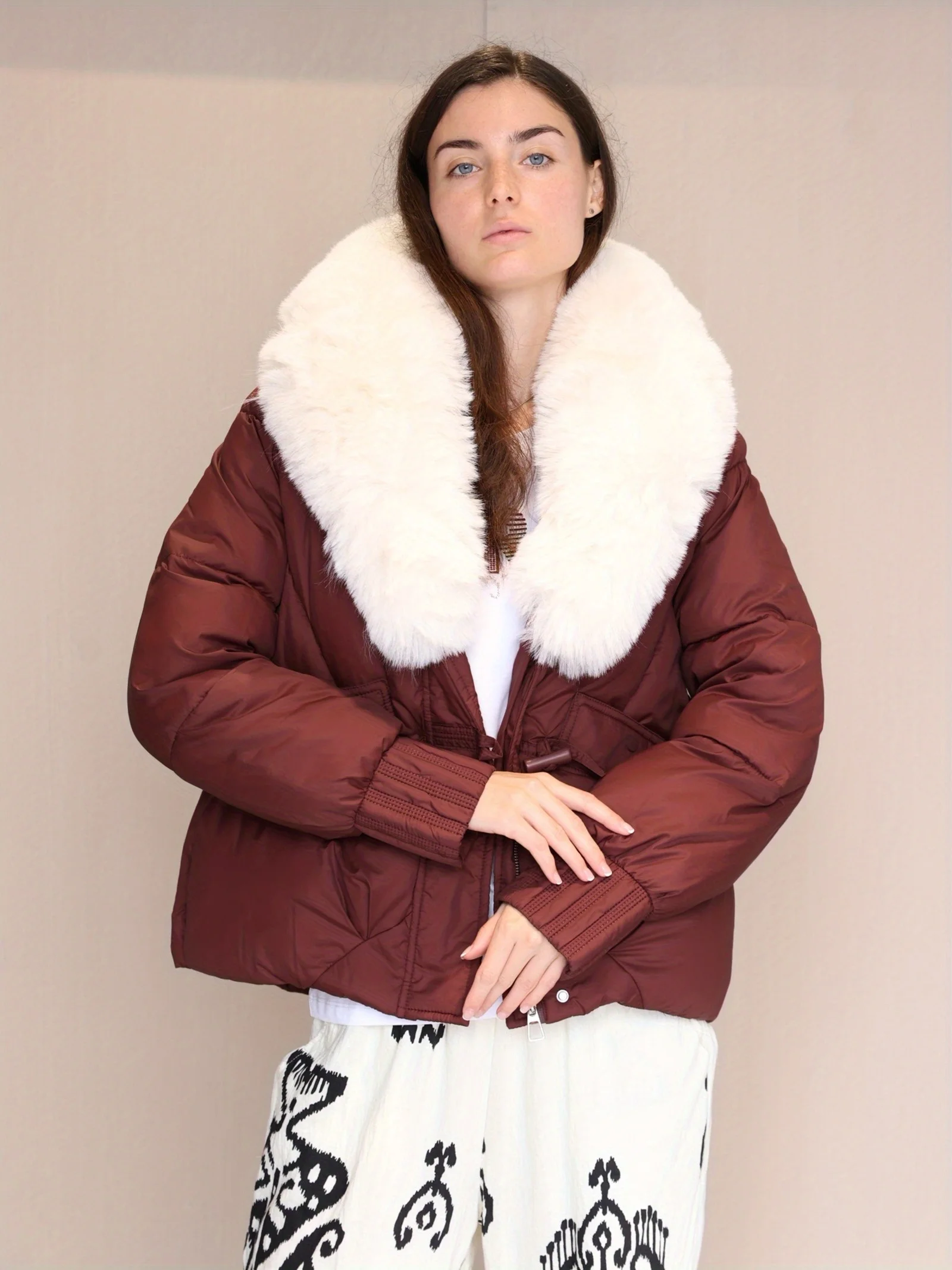 

Women's Autumn/Winter Casual Fur Collar Quilted Coat Thick Long Sleeve Zip-up Jacket Festival Outfit
