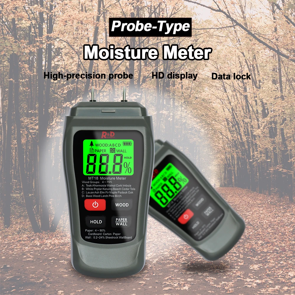 R&D MT-18 Wood Moisture Meter Paper Humidity Tester Wall Hygrometer Timber Damp Detector Tree Density Tester Grey NEW