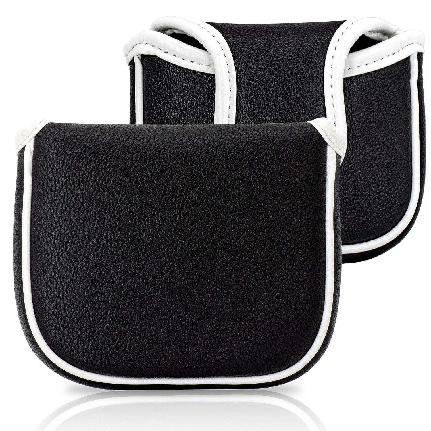 1pc Blank Black Mallet Putter Head Cover Magnetic Closure White Trim Single‑Ear Square Golf Putter Protector