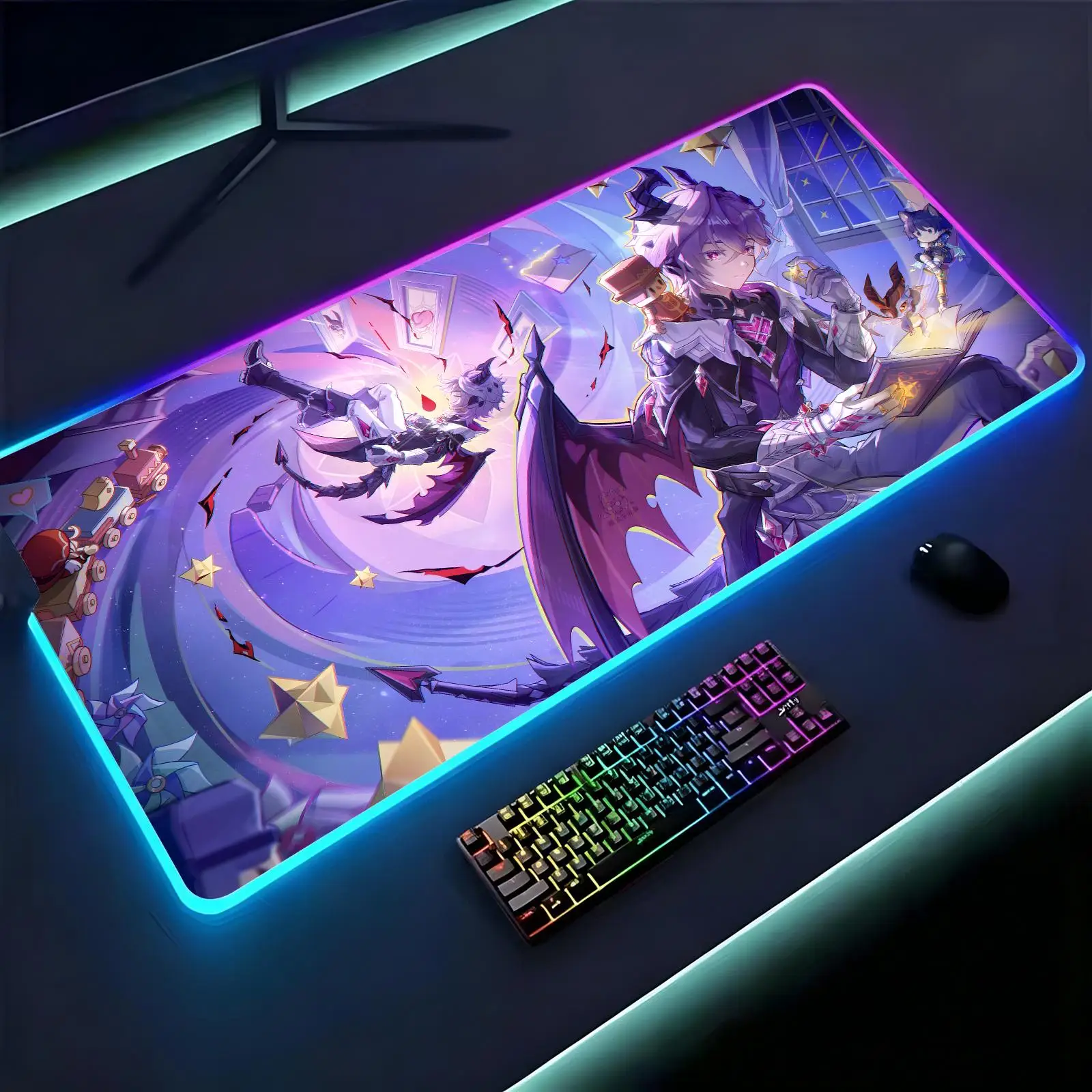 Large RGB backlit esports gaming mouse pad, smooth soft cloth surface, Genshin impact Durin LED luminous extended desk mat