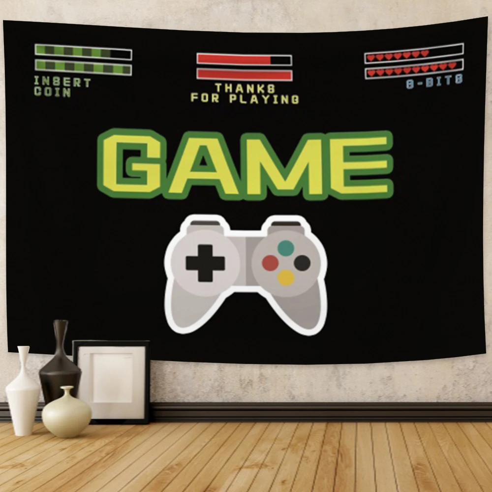 Game Over Tapestry Wall Hanging Boho Home Bedroom Decor Hippie Psychedelic Gaming Theme Carpet Cloth Background Tapestries