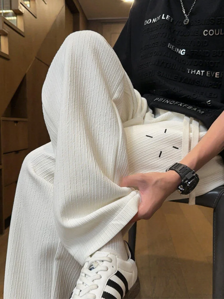 

Белые шелковые брюки-палаццо для мужчин: летние, тонкие, охлаждающие, повседневные, прямого кроя, модные, свободные, длинные