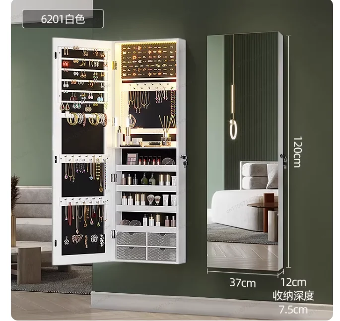 3-Color LED Vanity Mirror Cabinet | 20-Compartment Wall-Mounted with Full-Length Mirror for Girl's Bedroom