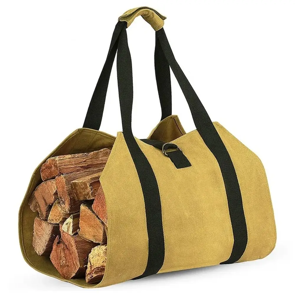 Bolsa plegable resistente para leña, gran capacidad con asas, soporte de madera para chimenea, bolsa de mano portátil de gran tamaño para registro, patio