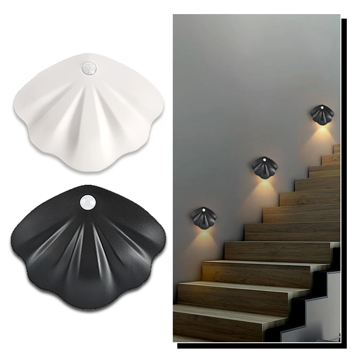 

Led Night Light Shell Shape Lamp Sensor Led Adjustable Tricolor Rechargeable Wireless Room Lights Decoration Wall Stair Down