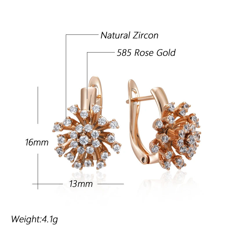 Kienl Hot Unique Crystal Flower Drop Earring for Women 585 Rose Gold Color With Shiny Natural Zircon Daily Vintage Jewelry Gift