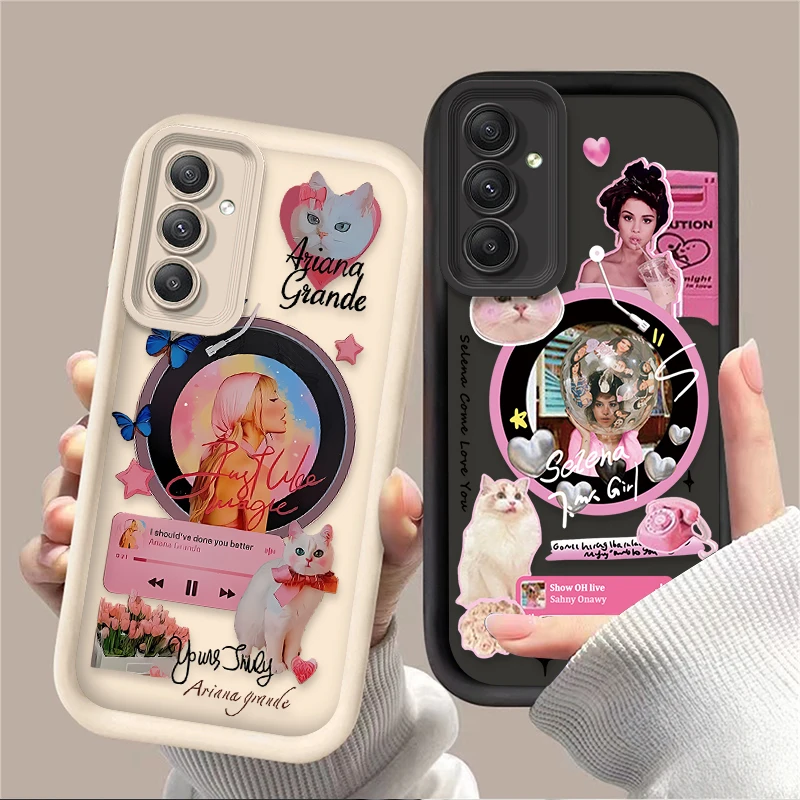 Cartoon KT Cat Music Record Phone Case for Samsung Galaxy S24 S23 S22 S21 Ultra Plus FE A54 A34 A14 A73 A53 A33 5G Soft Cover