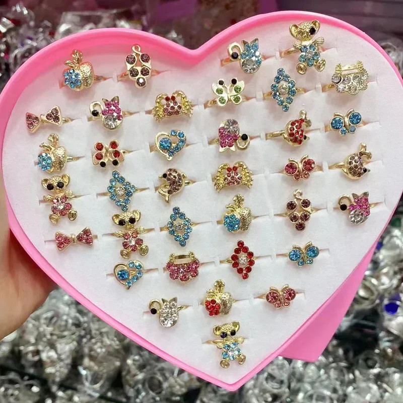 10pc Cute Cartoon Kids Rings Kawaii Children Girls Flower Alloy Finger Ring Child Jewelry Gift Adjustable Rings