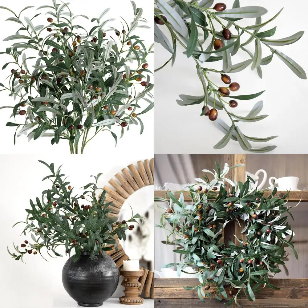 

30 Realistic Olive Branches with Green Leaves and Lifelike Fruit for Decorative Use