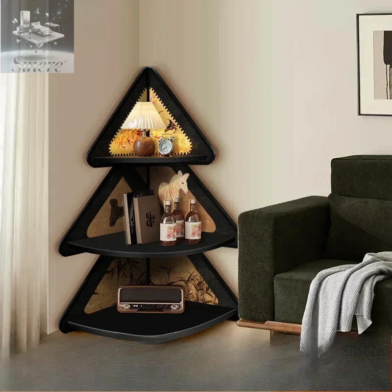 Living room corner cabinet Christmas tree floor decoration ornament retro bedside triangular storage cabinet corner crack rack