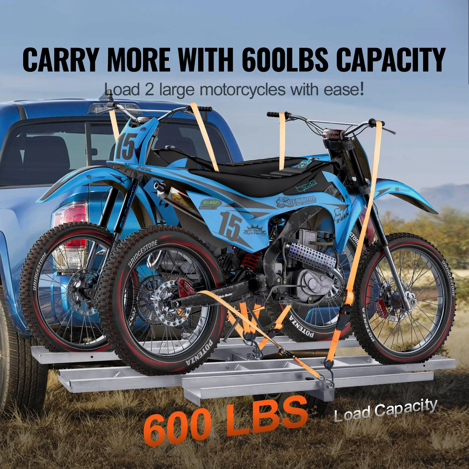 VEVOR Motorcycle Carrier 2-Bike 600 LBS Aluminum Motorcycle Carrier Hitch Mount Loading Ramp Scooter Dirt Bike Trailer Hauler