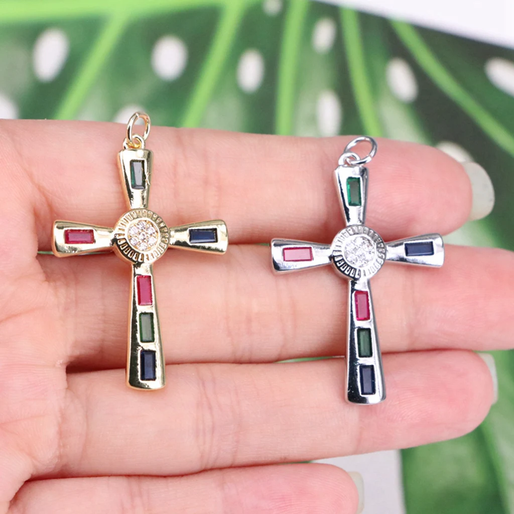 

10PcsFashion Copper Religious Pendants Gold Color Cross Micro Pave Multicolour Cubic Zirconia Charms DIY Making Necklace Jewelry