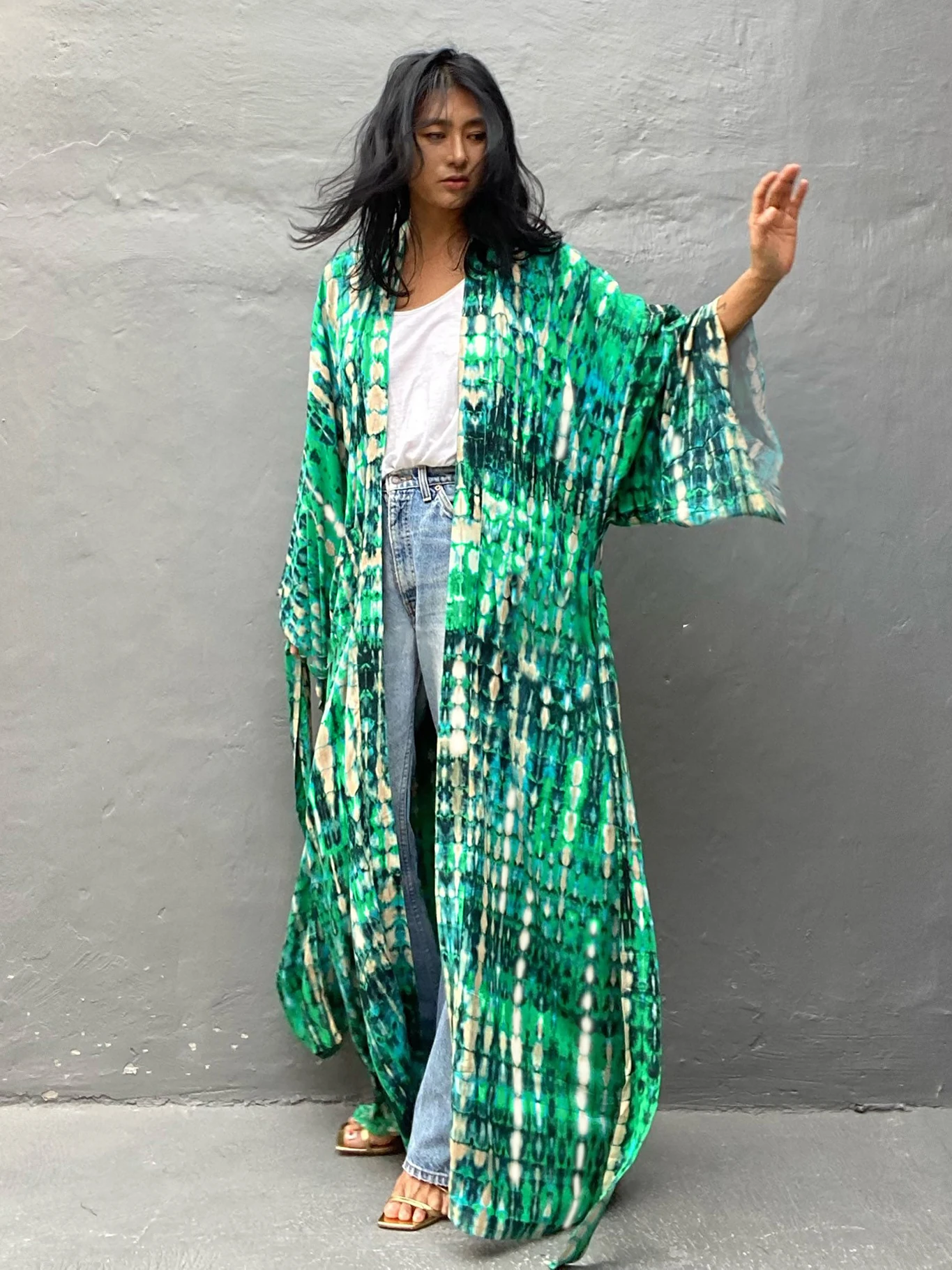 Nieuwe Gestreepte Tie Dye Kimono Strand Cape Vrouwen Bikini Cover Up Pareo Hebben Riem Apart Vest Zomer Outfits Jurken Beachwear