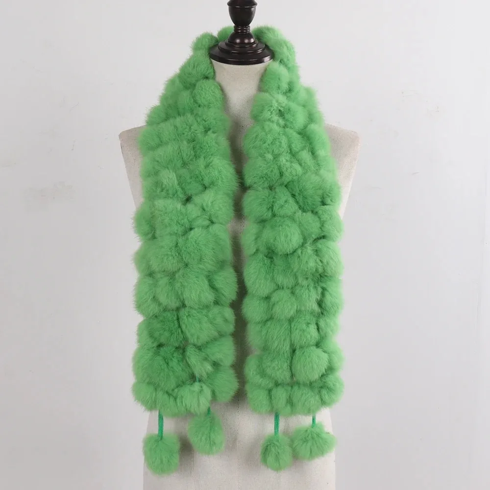 Casual Genuine Fur Fur Scarf Fur Balls Colourful Women Scarf Warm Long Scarves