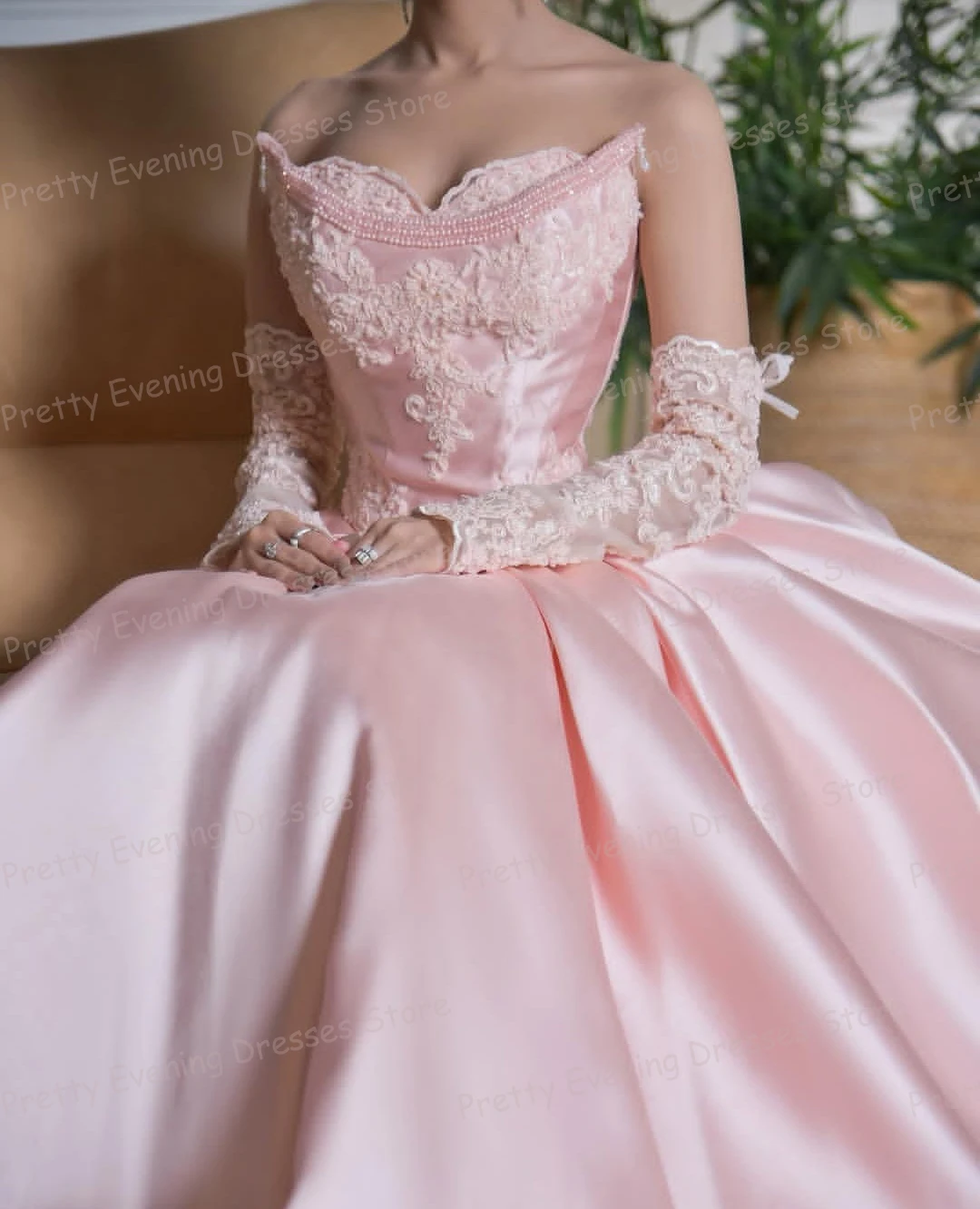 Pink Evening Dresses Woman's A Line Prom Gowns Appliques Beads Sexy Boat Neck Beach Party Fashion Customized Vestidos De Novia