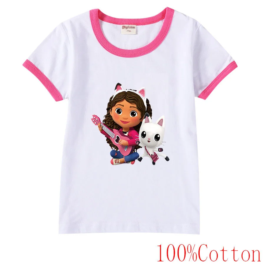 Gabby Dollhouse cats Tshirt Kids Cotton T Shirt Baby Girls Short Sleeve Tops Children Cartoon Clothing Toddler Boy Summer Tee