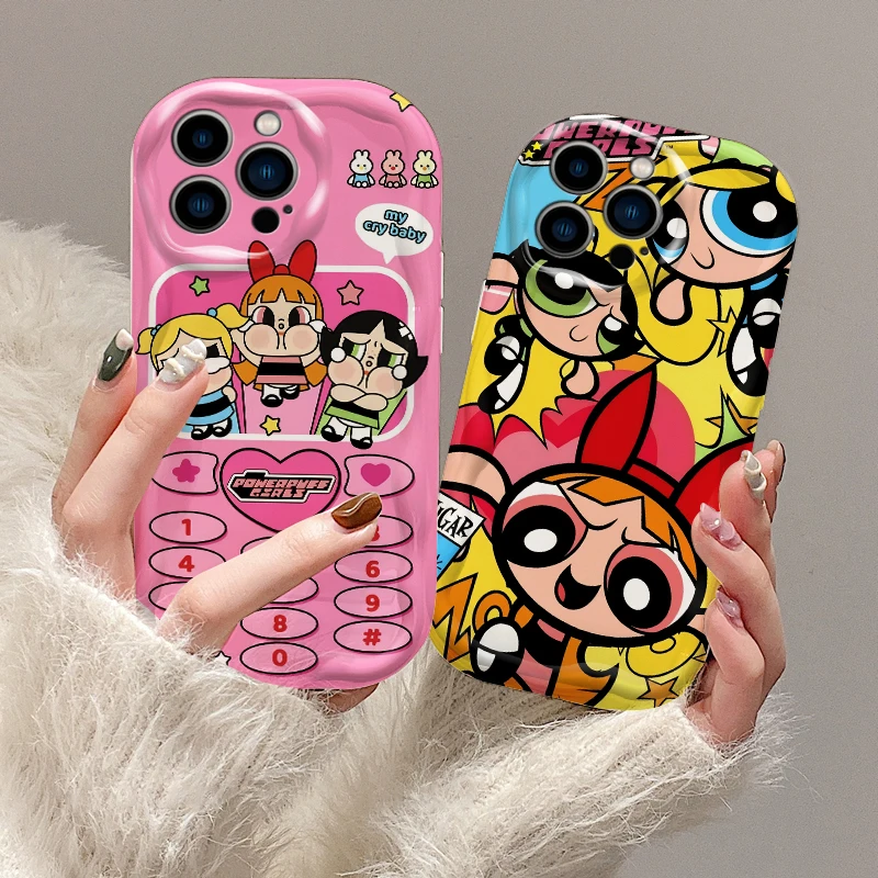 Cartoon The P-Powerpuffs G-Girls per Apple iPhone 15 14 13 12 11 XS XR X Pro Max Plus custodia morbida per telefono con olio ondulato