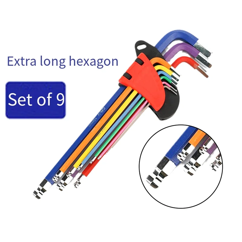 

9PCS Hex Key Set L Wrench Kit Long Arm Hex Key Set 1.5Mm To 10Mm Hexagon Spanner Hand Tools For Bicycle Repair