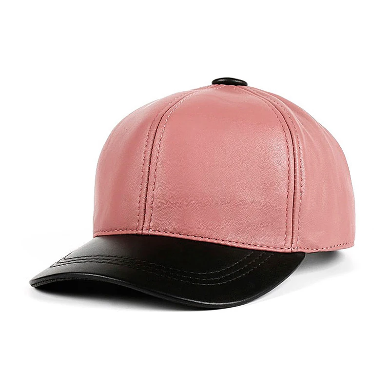 Spring Women Candy Color Real Leather Baseball Caps Men Ladies Youth Duck Tongue Wamr Hats Pink Hip Pop Bonnet Femme