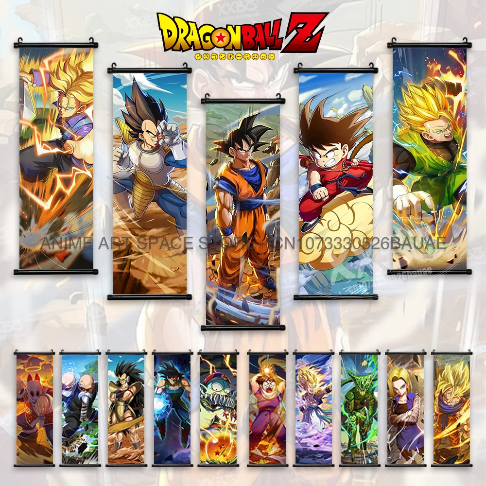 

Dragon Ball Z Hanging Paintings Anime Poster Goku Canvas Decorative Saiyan Vegito Wall Art Gohan Scrolls Picture Home Decoration