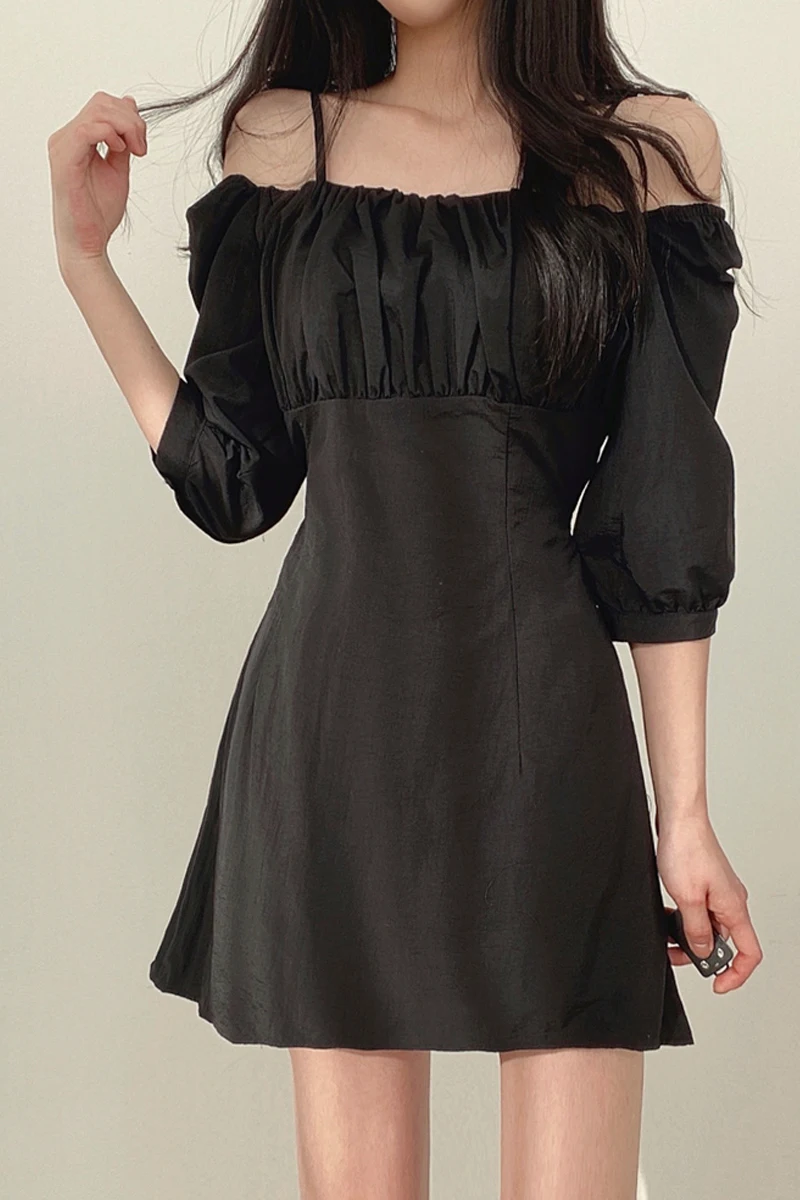 Faionable oulder Bared Strap Dr Women's Summer 2023 Unique Design Slimming A-Line Skirt High Waist Bubble Sve ort...