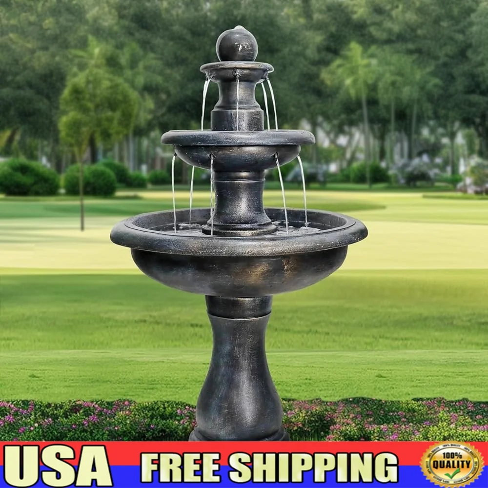 

Outdoor 3-Tier Water Fountain 45.2 Inch Concrete Garden Cascading Waterfall with Submersible Electric Pump Serenity
