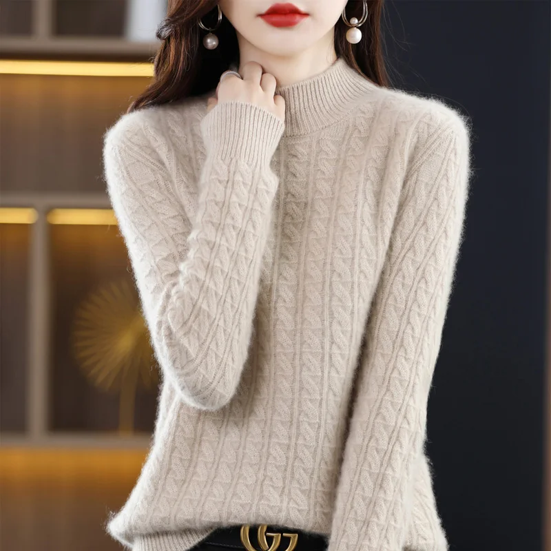 2024 Autumn/Winter New Women's Sweater 100% Pure Wool Women's Hoodie High Collar Hot Selling Slimming Women's Top