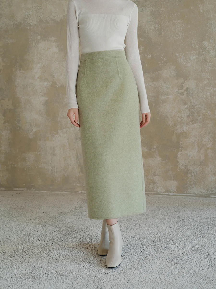 

Шикарная китайская женская прямая шерстяная юбка средней длины, мягкая и гладкая, из двусторонней шерсти, осенне-зимняя модная одежда в стиле Ханьфу