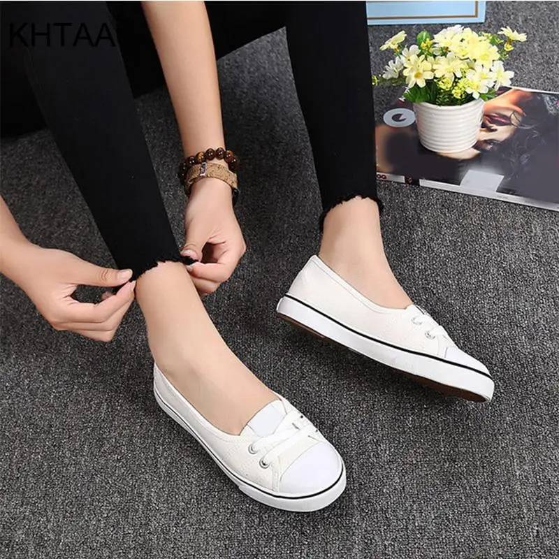 Women Casual Flats Lace up Shallow Shoes Autumn 2021 Fashion Comfortable Female Canvas Loafers Vulcanized Shoes Ladies Footwear