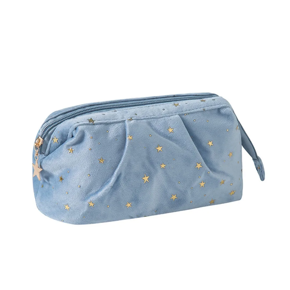 

Bronzing Stars Velvet Cosmetic Bag Large Capacity Zipper Travel Toiletry Bag Handbag Wash Pouch Desktop Storage Bag Wash Face