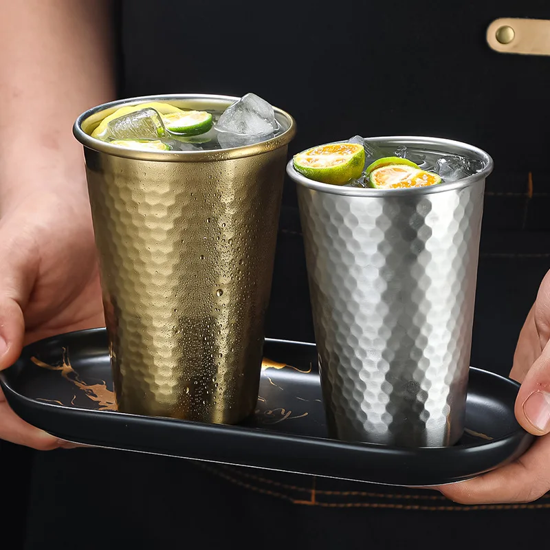 Single-layer Stainless Steel Beer Mugs 500ml Diamond Pattern Water Cup Korea Anti Fall Bar Restaurant Tumbler Drinking Set