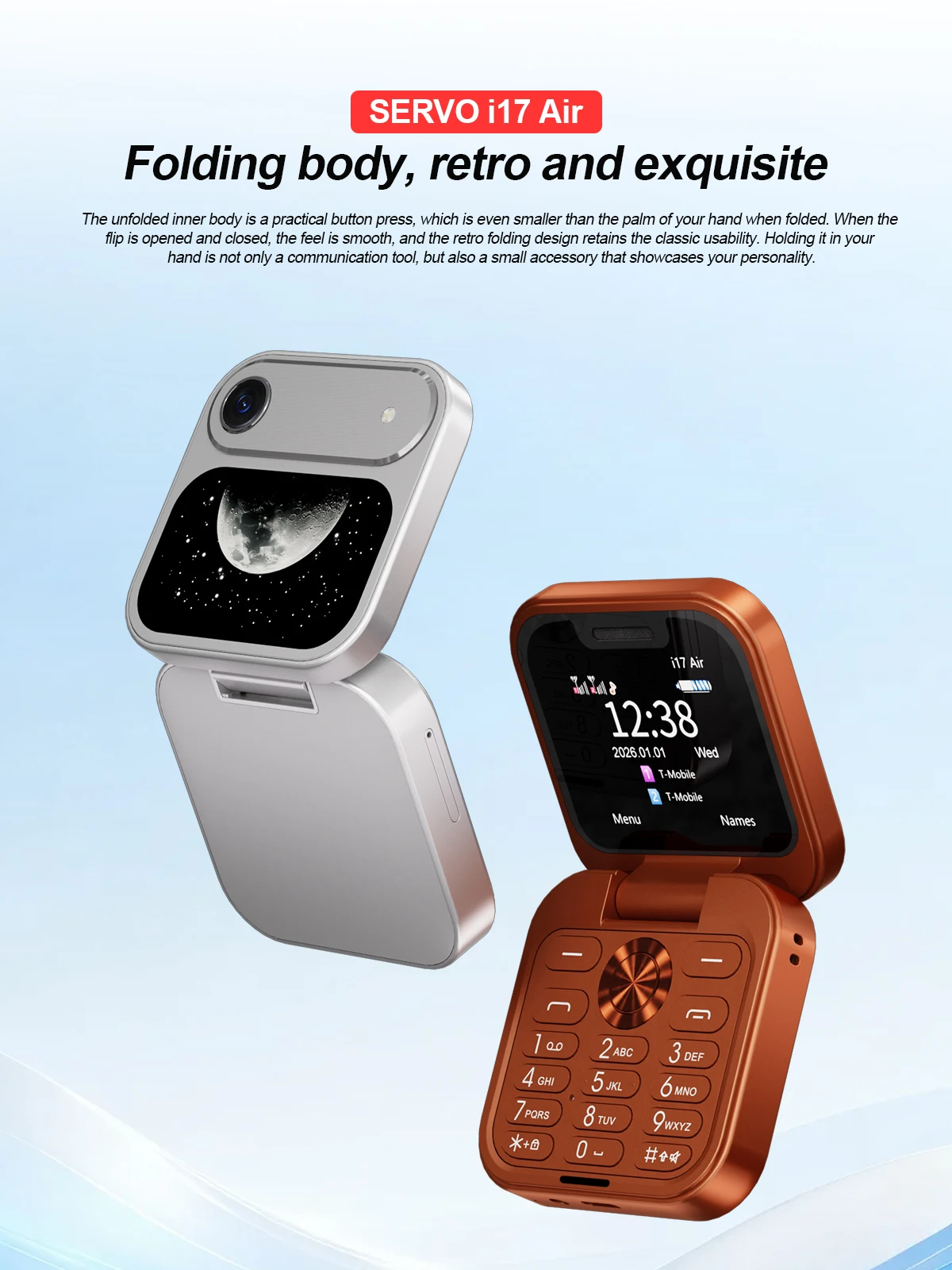 SERVO I17 AIR Small Flip Mobile Phone Bluetooth Dialer Magic Voice Blacklist FM Flashlight Dual SIM Standby Mini Fold Cellphones