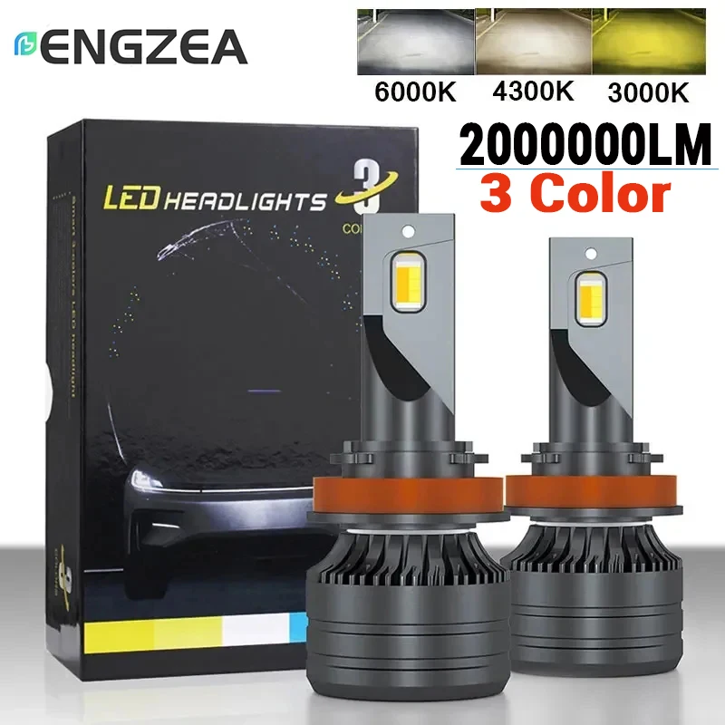 

Светодиодные лампы ENGZEA для фар автомобиля, двухцветные H4, 220000 лм, 200 Вт, трехцветные H7, H11, H8, 9005 HB3, 9006, H3, 6000K, 3000K, 4300K, противотуманные, 12В