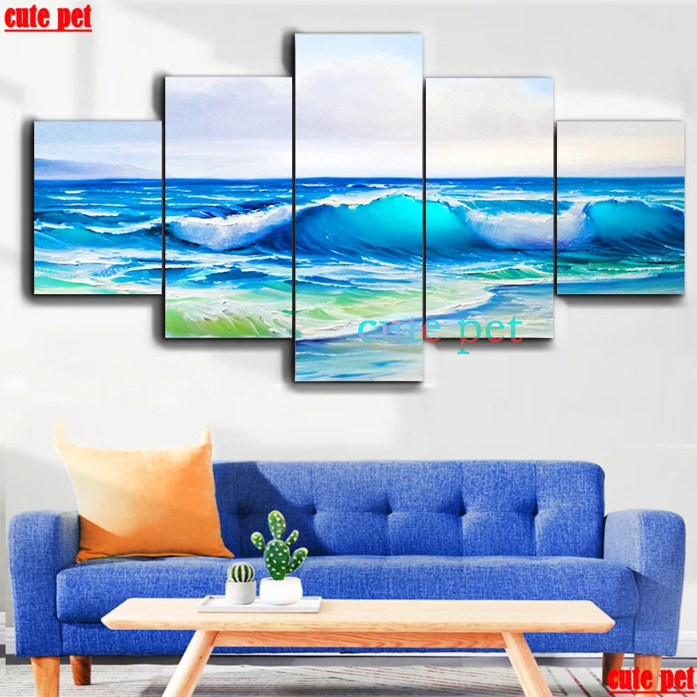 diamond embroidery 3d The sea diy diamond painting cross stitch diamond mosaic 5d full square round rhinestones art Decor 5PCS