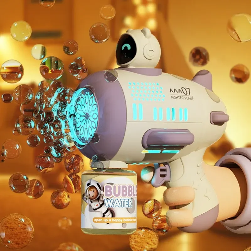 Paarse Bellenmachine voor kinderen Automatische Bazooka met lichtblazer voor kinderen Zeepbel Buitenspeelgoed Spaceman