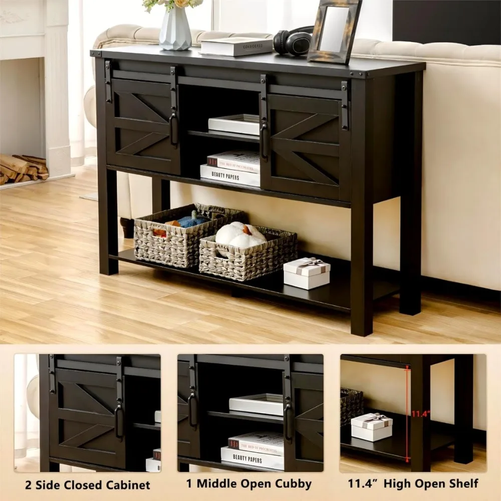 Entryway Table with Sliding Barn Doors, 46'' Farmhouse Console Table with Storage, Rustic Sofa Table with Adjustable She
