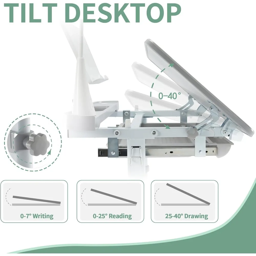 Kids Functional Desk and Chair Set, Ergonomic Height Adjustable Children School Study Desk with Tilt Desktop, Book Stand