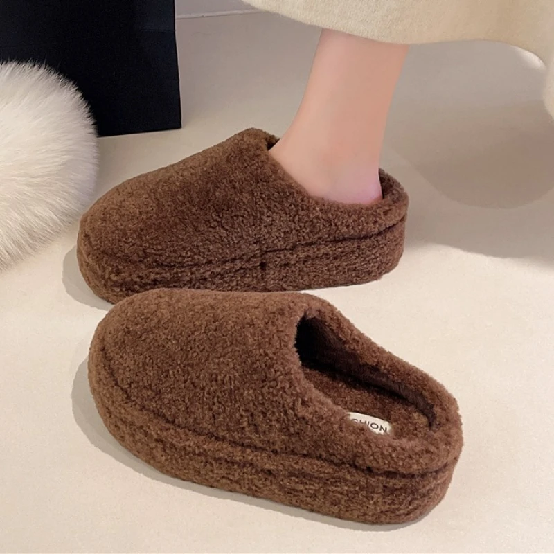 

Women Fur Slippers Casual New Warm Shoes Fashion Mules Shoes Short Plush Flip Flops 2025 Trend Slingback Winter Cotton Slides