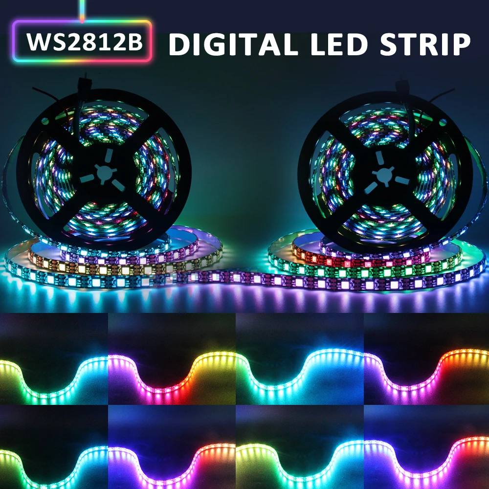 WS2812B RGBIC LED Strip Light 30/60/144leds/M RGB Pixel Full Color Strip Light Black/White PCB Waterproof IP30 IP65 IP67 DC5V