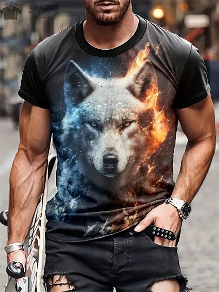 Wolf 3D Printing T-Shirt For Men Summer Oversized Short Sleeve Tops Tee Fashion Harajuku Street Men\'s Cool Clothes O Neck Tees