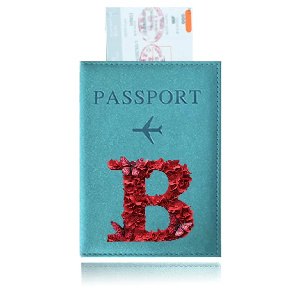 Fundas para pasaporte de cuero PU, soporte para pasaporte con impresión UV, Serie Red Rose, accesorios de viaje, estuche para tarjeta de identificación de boletos