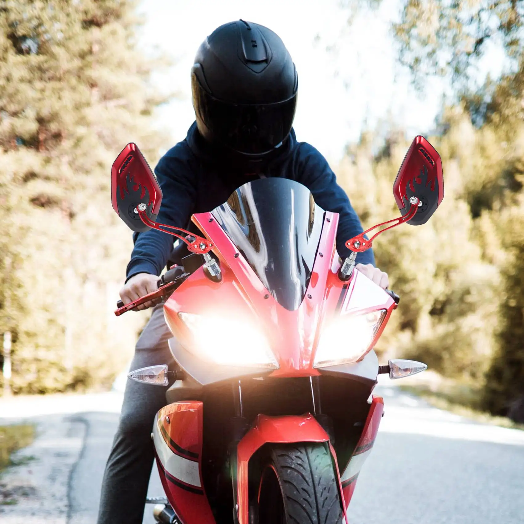 

Innovative 2PCS Motorcycle Rearview Mirrors Rotation 8 / 10Mm Black + red