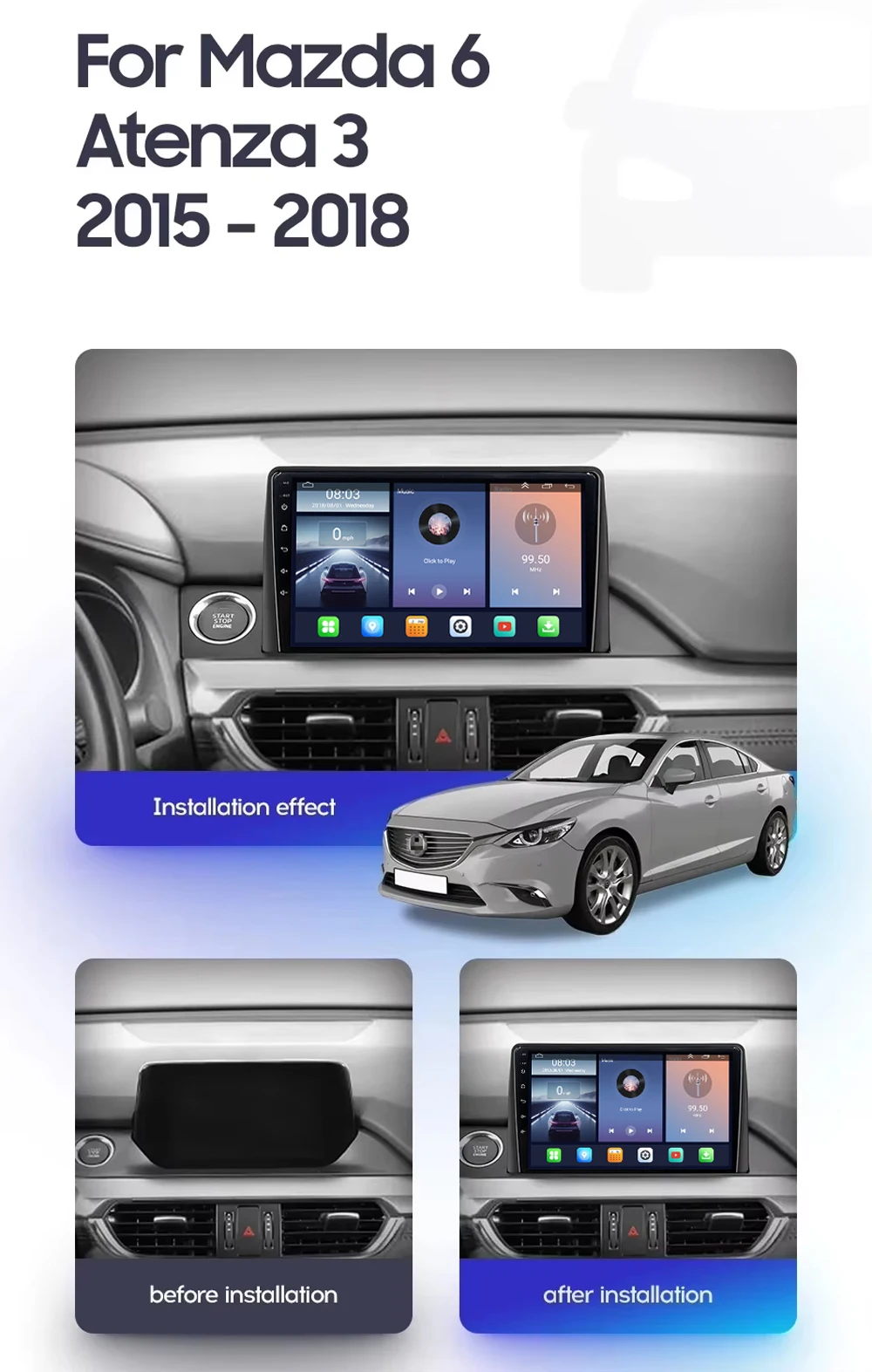 Cortex-A76 Octa-Core Android 16 For Mazda 6 Atenza 3 2015 - 2019 Multimedia Player Car Radio GPS Touch Screen CPU HDR Wifi DVD