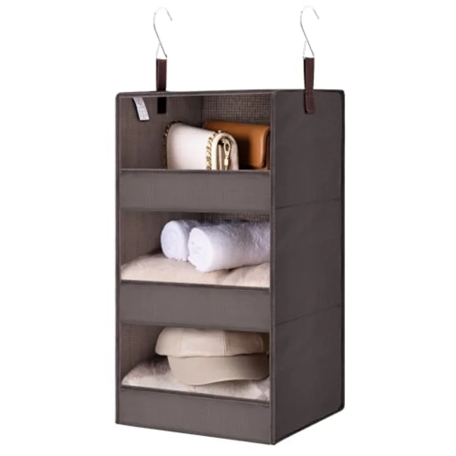 

3-Shelf Closet Organizers and Storage, Foldable Hanging Closet Organizer, Hanging Closet Shelves with 2 Metal Hooks, Leak-Proof