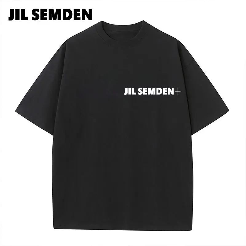 JIL SEMDEN-Camiseta estampada masculina e feminina, blusa casual solta, estilo minimalista de casal, alta qualidade, 100% algodã