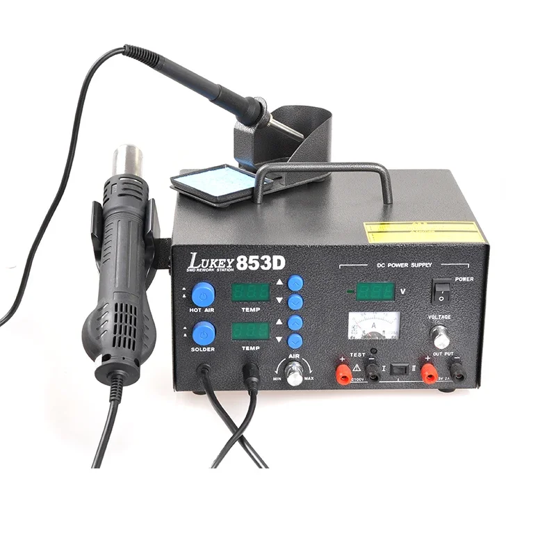 Lukey 853D 3 In 1 Soldering Station Rework Electric Soldering Iron Hot Air Gun DC Power Supply 15V 2A For Phone PCB IC Repair